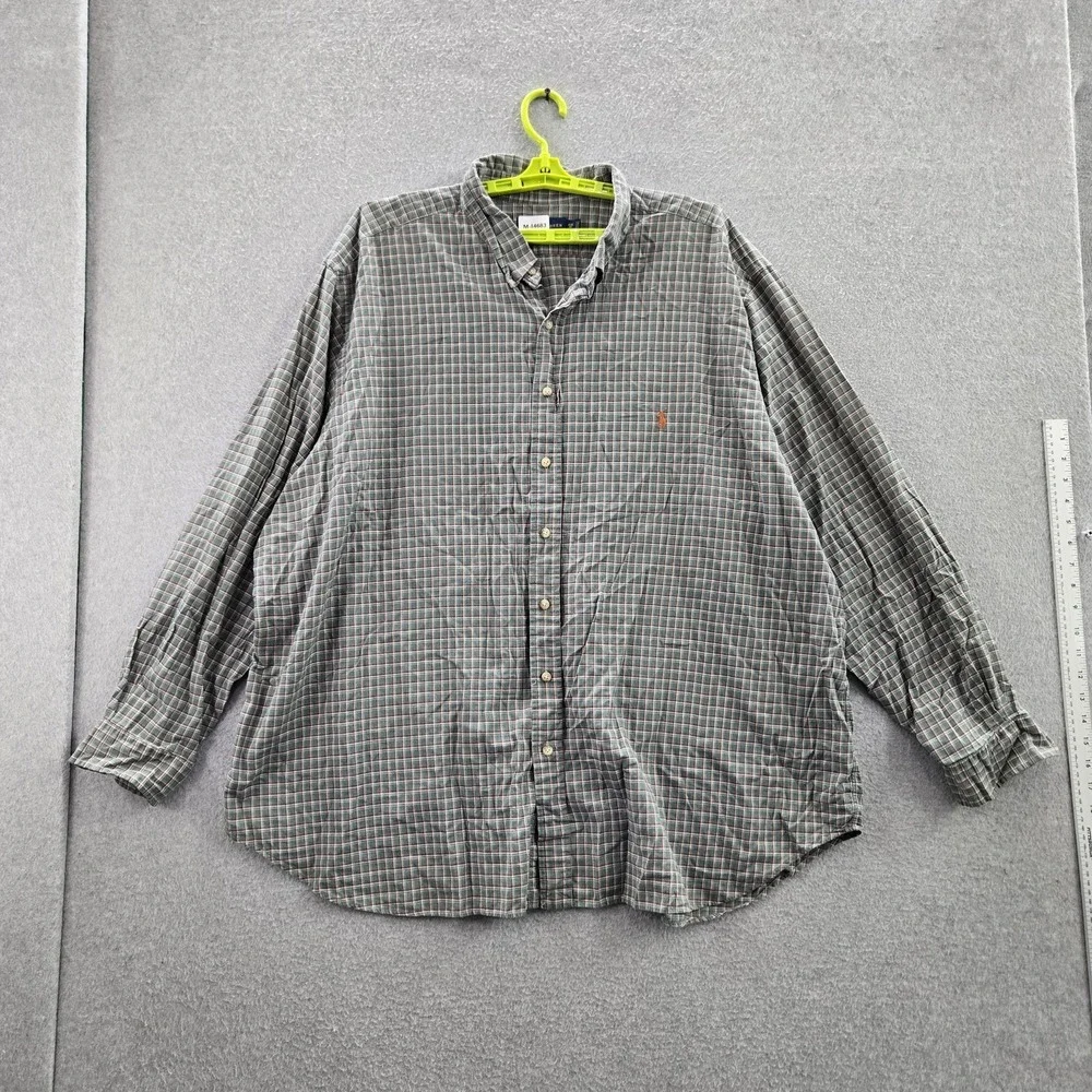 Ralph Lauren Men Button Up Shirt 4XB Green Pony Embroidery Plaid Flannel